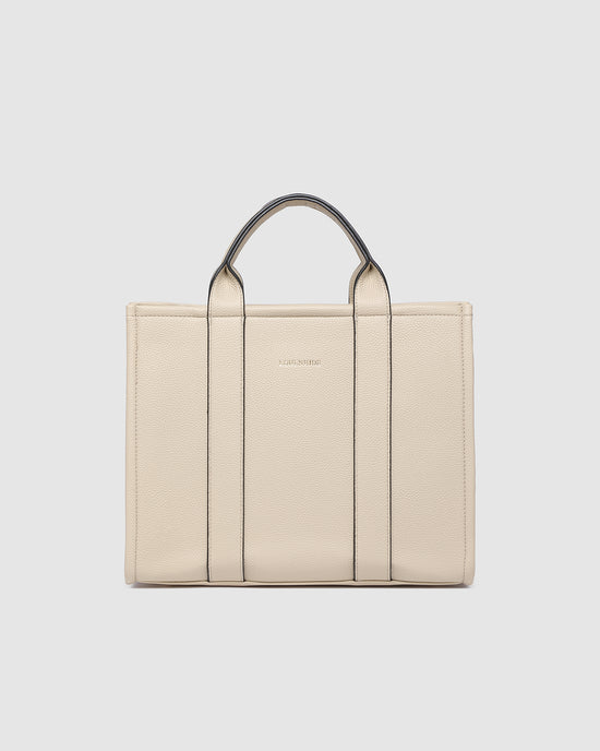 Manhattan Tote Bag - Biscotti with Black Trim