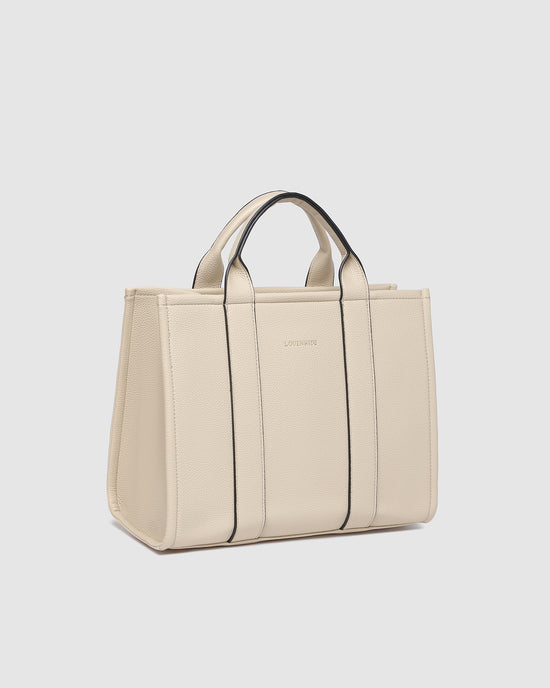 Manhattan Tote Bag - Biscotti with Black Trim