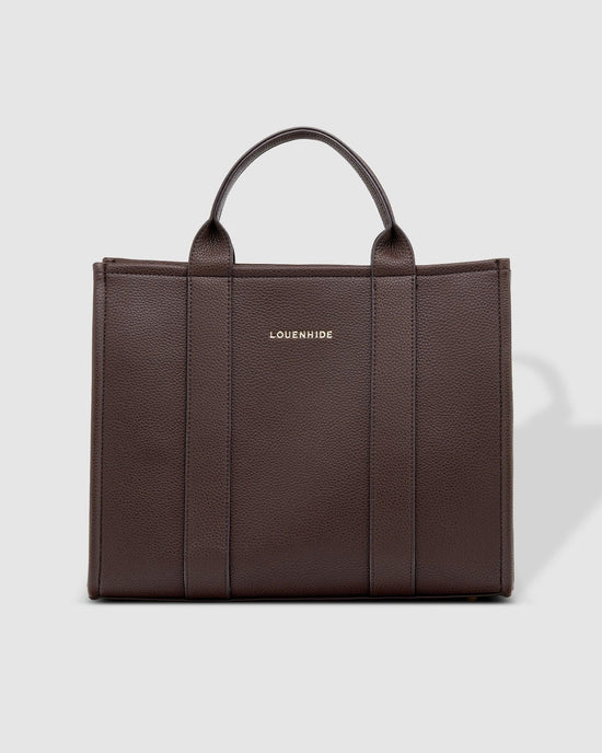 Louenhide Manhattan Brown Work Bag in vegan leather - front view