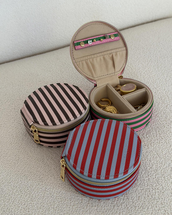 Sisco Stripe Jewellery Box - Red/Sky Blue