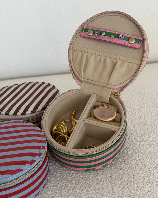 Sisco Stripe Jewellery Box - Green/Bubblegum Pink