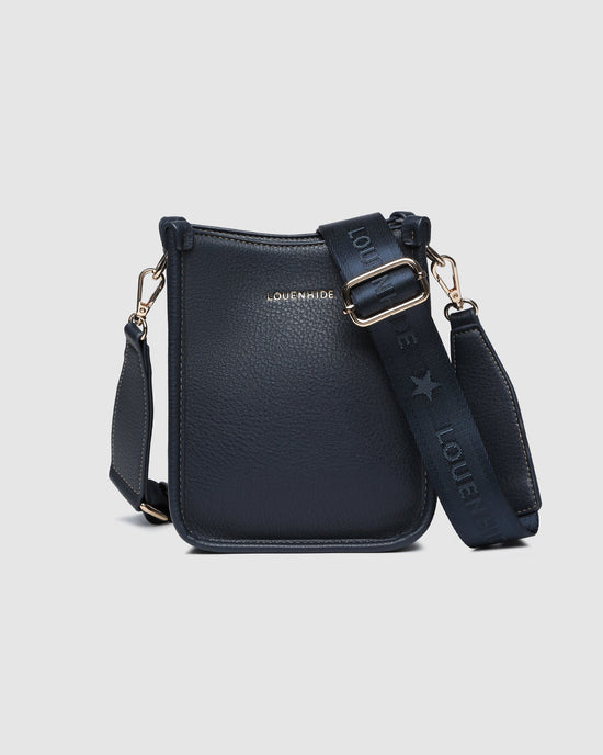 Louenhider Parker Crossbody Phone Bag in blue vegan leather - front view