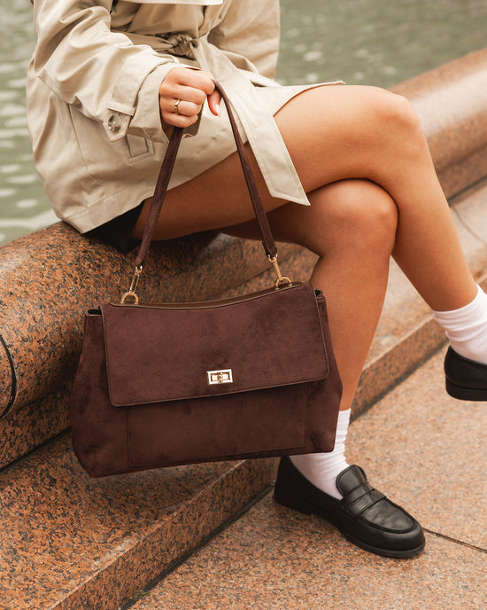 Arden Suedette Shoulder Bag - Chocolate