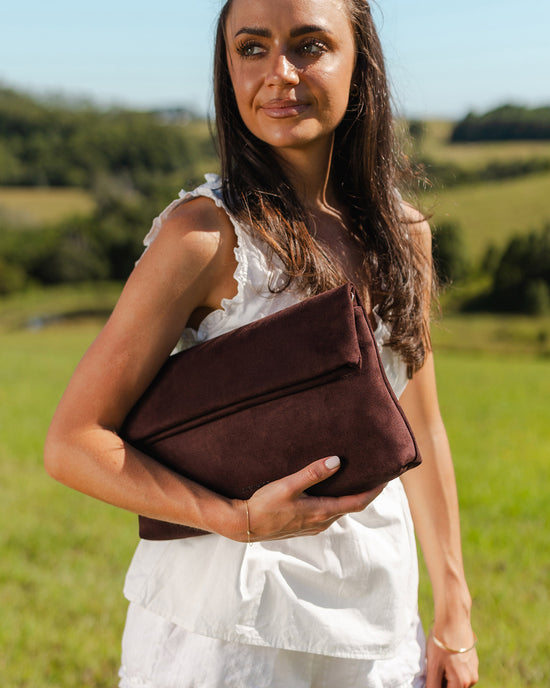 Luka Suedette Clutch - Chocolate