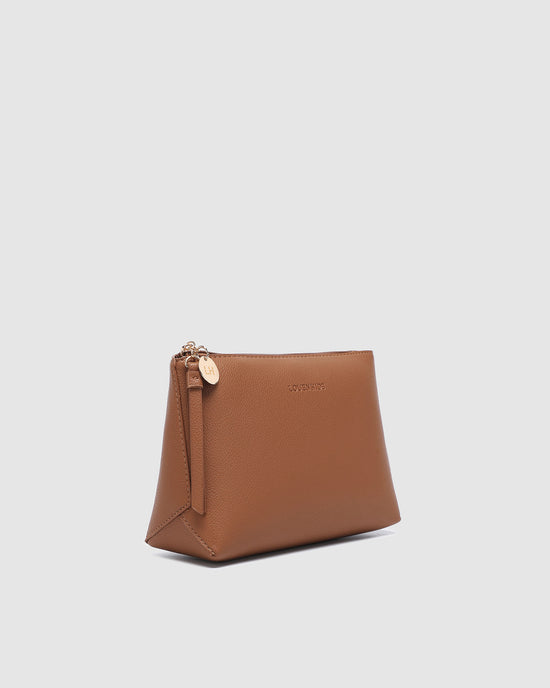 Louenhide vegan leather toffee Everyday Pouch side angle view