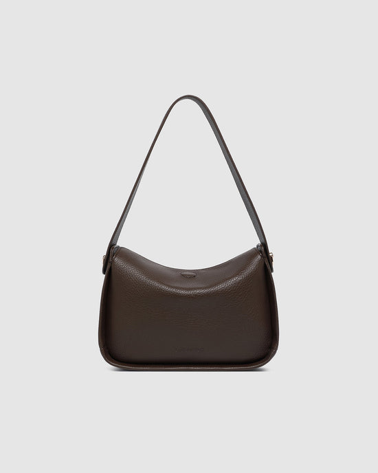 Louenhide Maddie Shoulder Bag in chocolate vegan leather - front view
