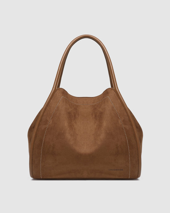 Louenhide Sutton Shoulder Bag in tan faux suede - front view