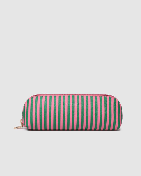 Jayne Stripe Makeup Bag - Green/Bubblegum Pink