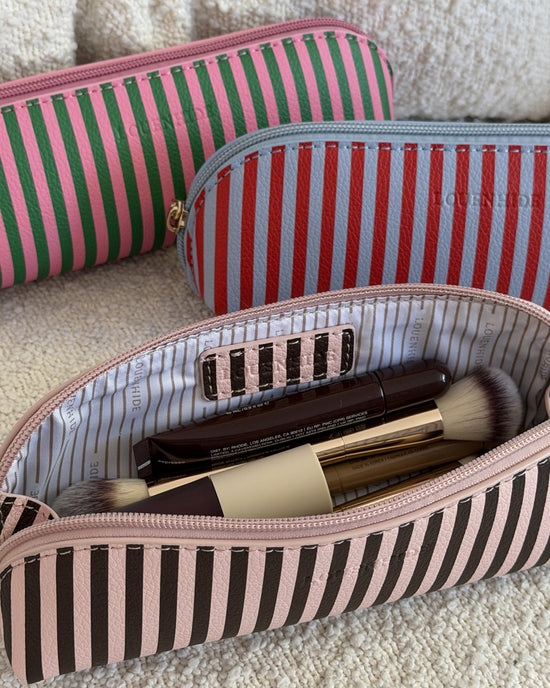 Jayne Stripe Makeup Bag - Red/Sky Blue