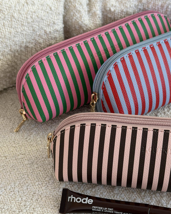 Jayne Stripe Makeup Bag - Green/Bubblegum Pink