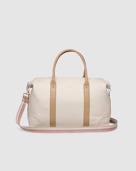 Louenhide Alexis Weekender Travel Bag in vanilla vegan leather - front view