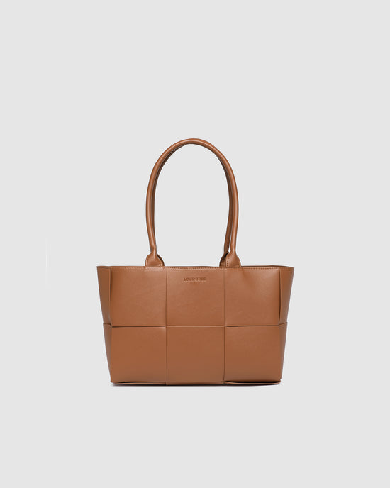 Louenhide Gwen Woven Bag in tan vegan leather - front view