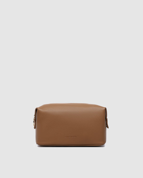 Louenhide vegan leather toffee Lucinda cosmetic case makeup bag front view