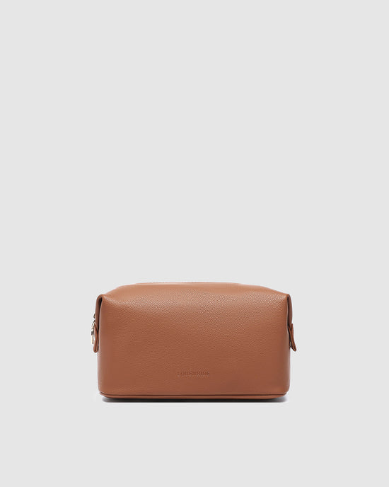 Louenhide vegan leather toffee Lucinda cosmetic case makeup bag front view