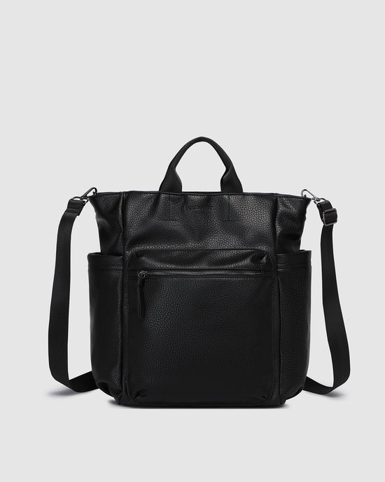 Louenhide Bronx Convertible Backpack in black vegan leather - front view