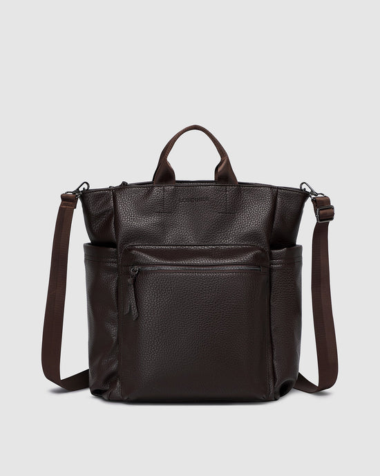 Louenhide Bronx Convertible Backpack in chocolate vegan leather - front view