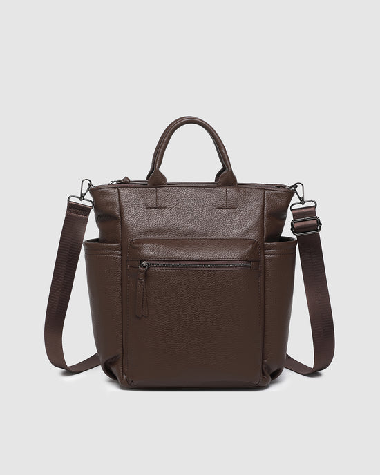 Louenhide vegan leather chocolate Baby Bronx backpack front view