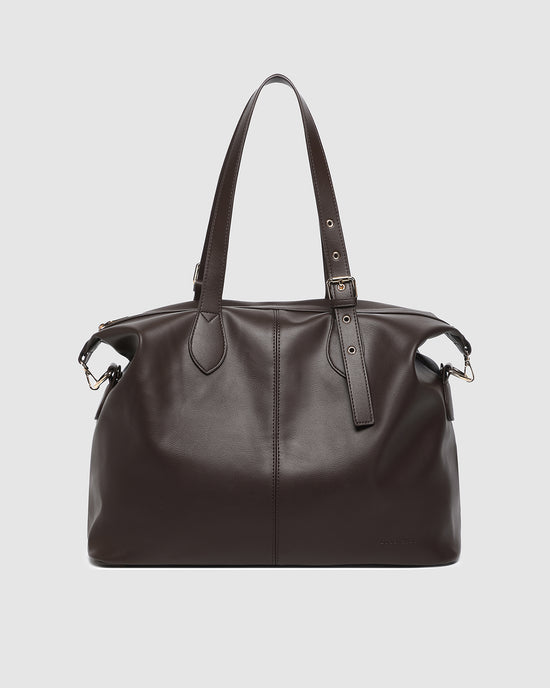 Louenhide vegan leather chocolate Hampton tote bag front view