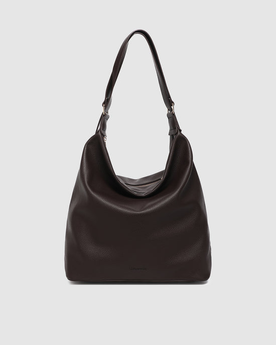 Louenhide vegan leather chocolate Miley convertible backpack front view