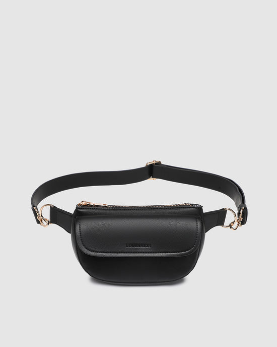 Louenhide vegan leather black Lola belt bag front view