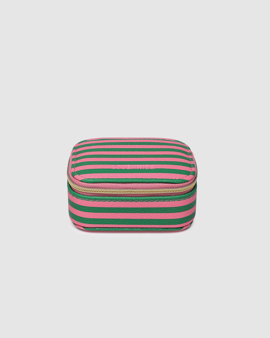 Suzie Stripe Jewellery Box - Green/Bubblegum Pink