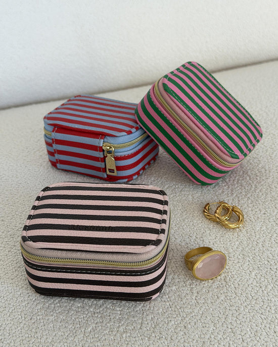 Suzie Stripe Jewellery Box - Red/Sky Blue