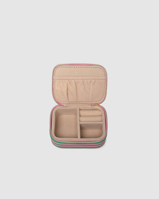 Suzie Stripe Jewellery Box - Green/Bubblegum Pink