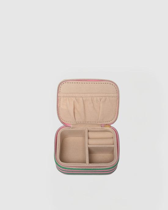 Suzie Stripe Jewellery Box - Green/Bubblegum Pink