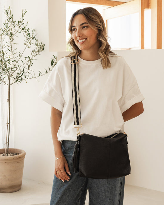 Daisy Stripe Crossbody Bag - Black