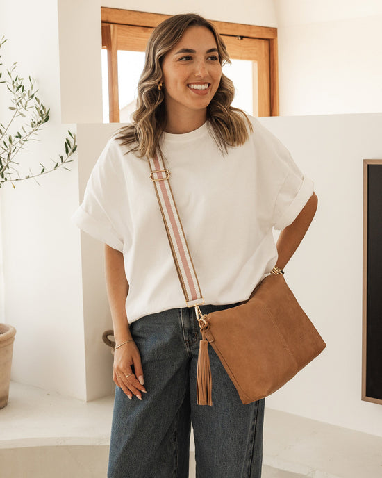Daisy Stripe Crossbody Bag - Camel