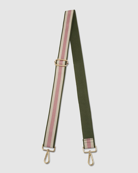 Stripe Webbing Bag Strap - Pink / Khaki