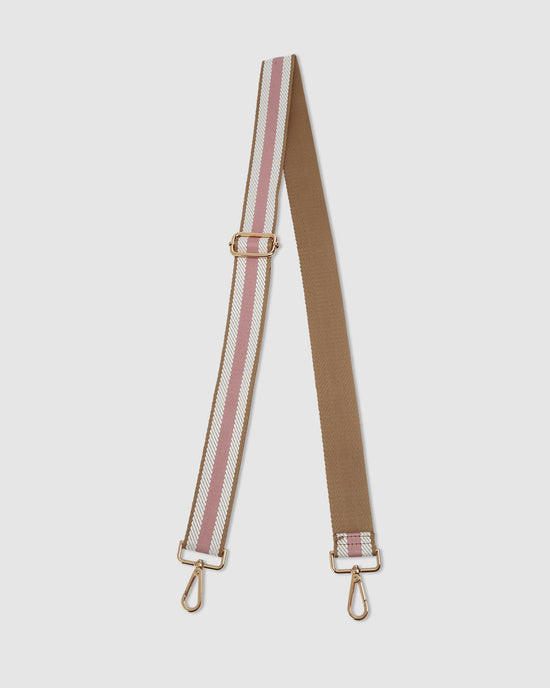 Stripe Webbing Bag Strap - Camel / Pink