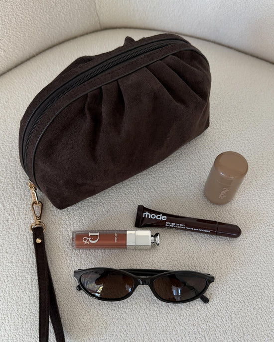 Sarski Suedette Makeup Bag  - Chocolate