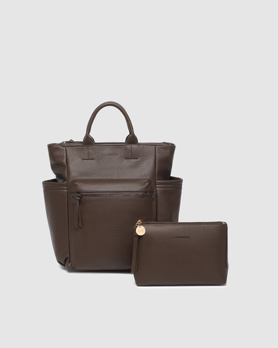 Louenhide vegan leather chocolate Baby Bronx Everyday Pouch set front view