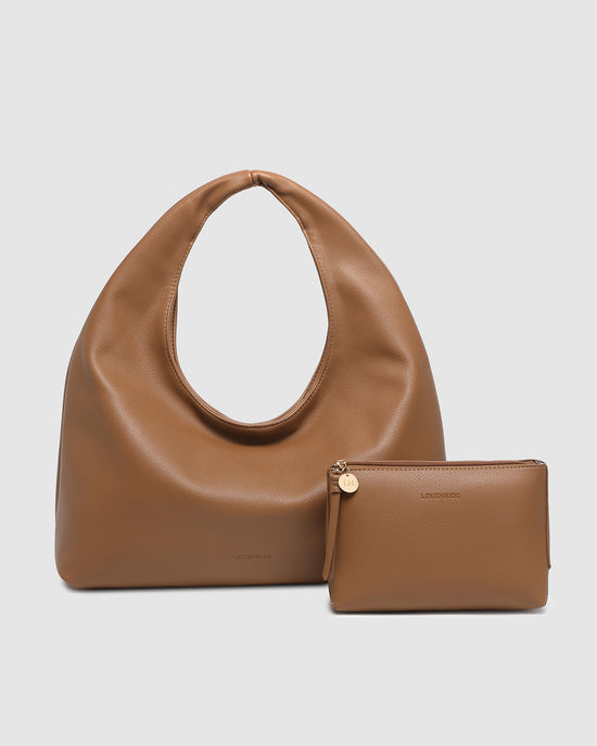 Louenhide vegan leather toffee Monaco Everyday Pouch set front view